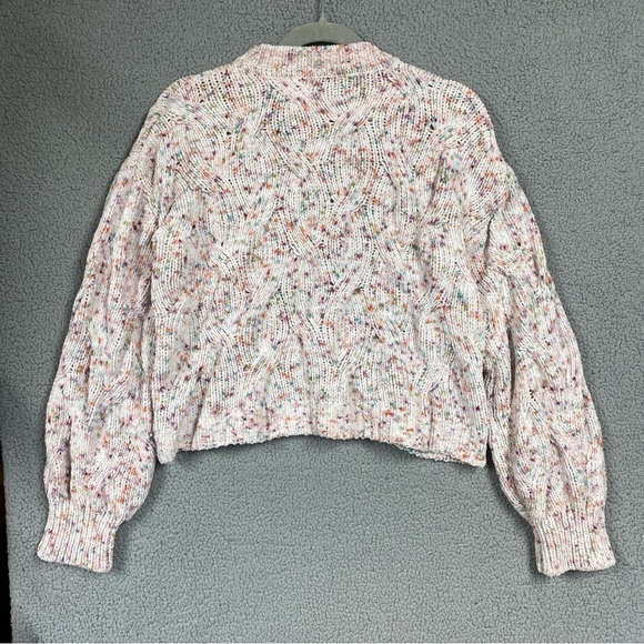 Pink Rose Sweater Womens Size Large Multicolor Confetti Chenille Cable Knit Crop - Picture 2 of 5